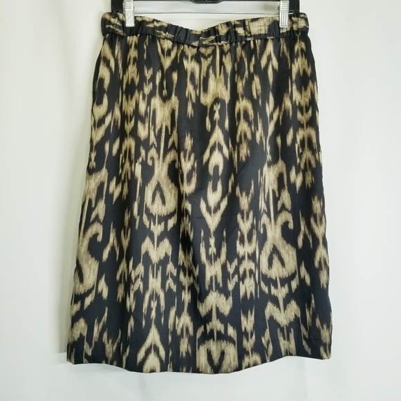 Chico's Skirt sz 1 (8-10) Brown Cheetah Animal Satin Career Modest Knee A Line - Picture 3 of 7